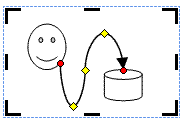 formes dans une zone de dessin, reliées par un connecteur